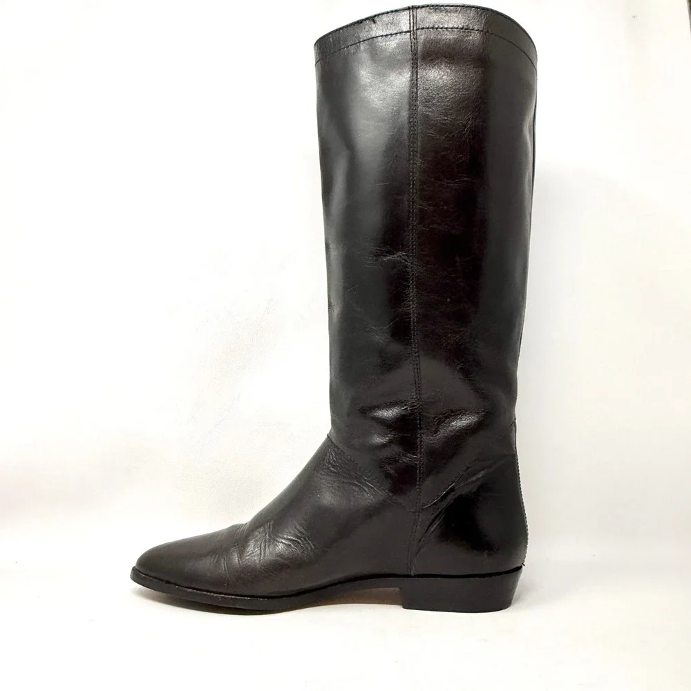 Etienne Aigner Vintage Brown Leather Tall Derby Riding‎ Boots 7M Academia Preppy